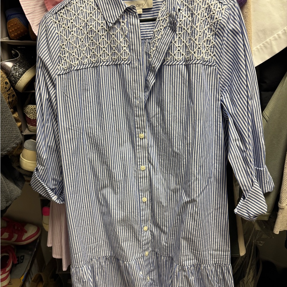 NWOT LOFT Blue and White Striped Dress